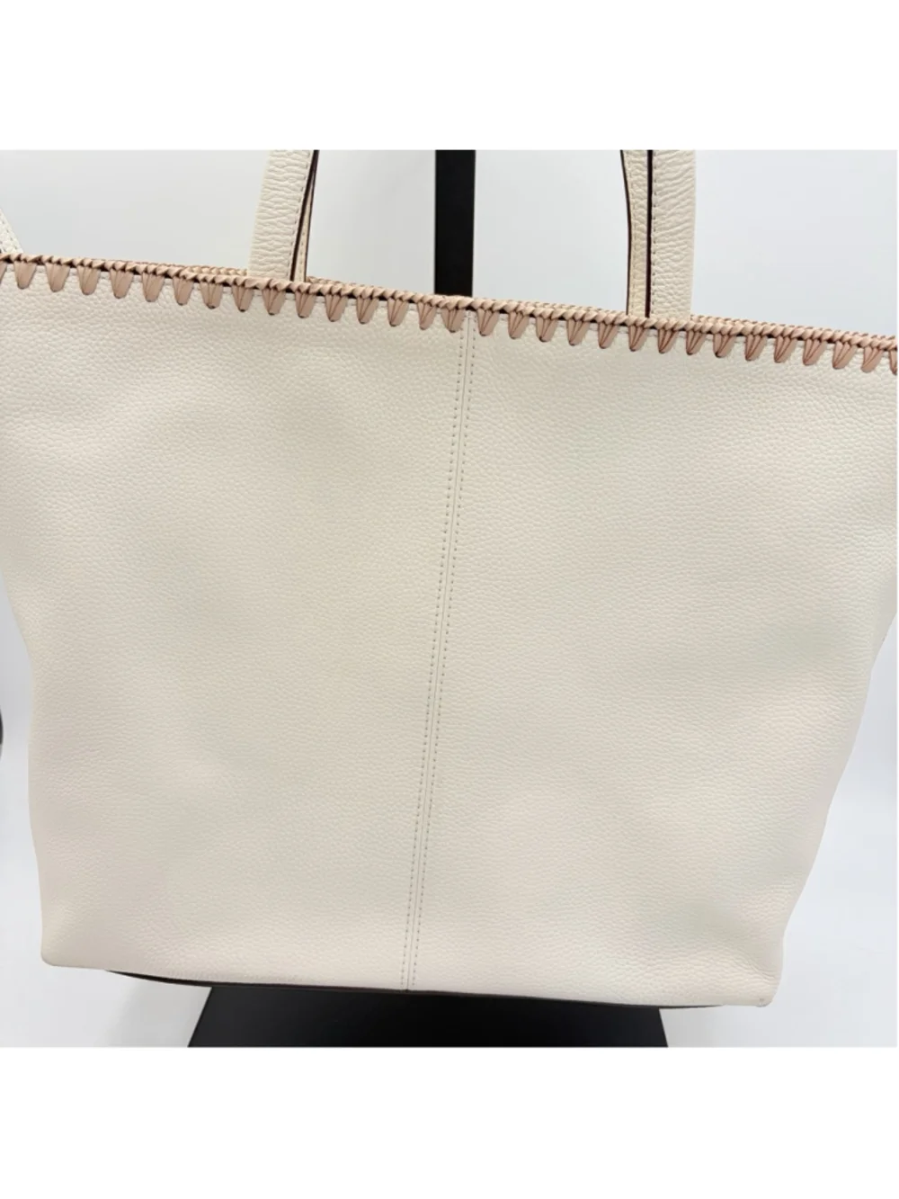 KATE SPADE New York Large Pebbled Leather Zip Tote Cream Whipstitch